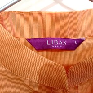 Libas Straight Orange and White Striped Kurta