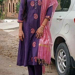 Embroidered Purple Kurta Set