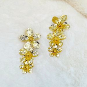 Triple Flower Drop Gold Dangle Earring