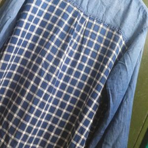 Denim Blue Check Shirt Top For Women