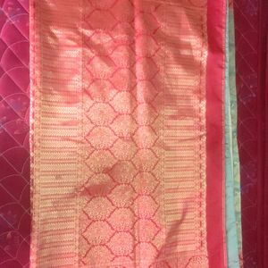 Sea Green And Red Colour Semi Pattu Saree