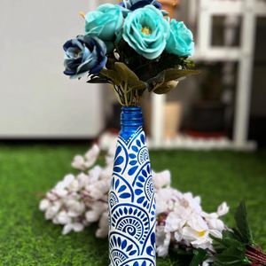 Handpainted Blue Glass Bottle