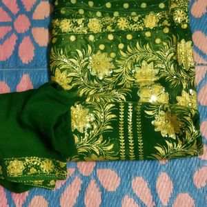 Green Saree With Full Of Golden Design