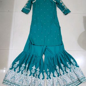 Green Festive W Kurta Sharara Set