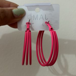 Hot Pink Triple Big Hoop Earrings