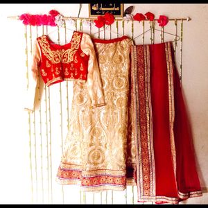 Red Bridal Lahanga Dupatta With Stitched Blouse