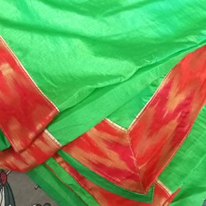 Green And Red Saree Without Blouse