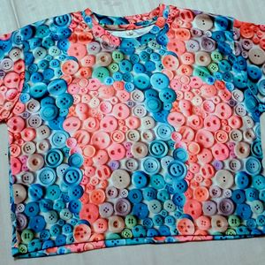 New Buttons Print Baggy T Shirt