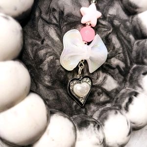 Pearl Heart & Bow Phone Charm Set Of Two