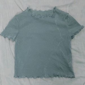 LULU & SKY Blue Glitter Mesh Top