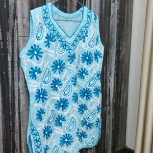 Chikankari Blue Short Kurta