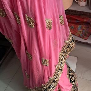 Pink Premium Chiffon Saree With Very Heavy Border