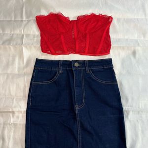 Newme Top And Denim Skirt