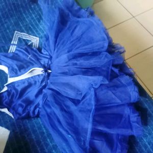 Blue Frill Frock Or Girls 2-3 Years. satin Belt On Waist.shimmer Breast Portion.knee Lenght Frock