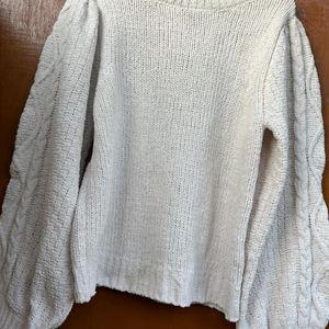 Off White Balloon Sleeves Sweater