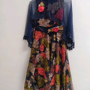 Floral Gown With Ponchoo