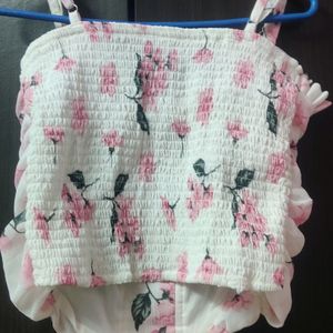 XS Size Cute White Top With Flower Print