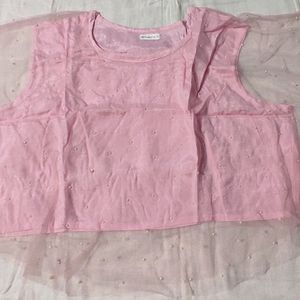 Women Pink Net Crop Top