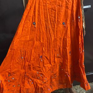 Orange And Blue Colour Navratri Lehenga Choli