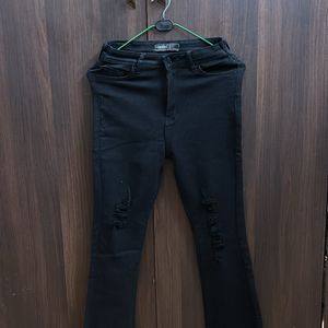 Black Flared Rugged Jeans