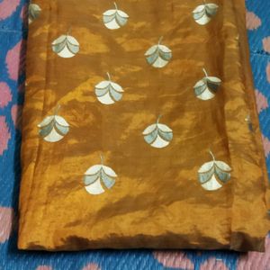 Orange Saree With Silver Design