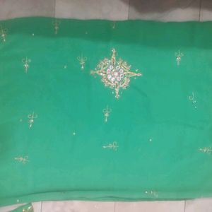 Sea Green 💚 Designer Saree Along With STITCHED