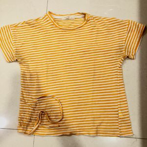 Yellow And White Line Crop Top