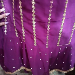 Purple  Sequin Mid Slit Trendy Gown