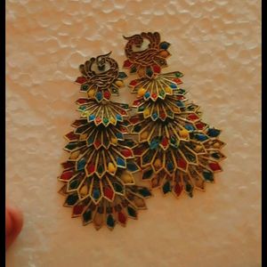 Multicolored Peacock Earrings