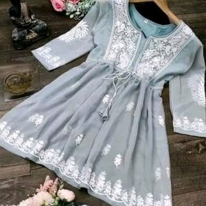 Short Kurti Grey Chickankari