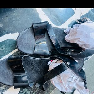 Black Wadge Heel Sandals