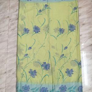 Lime Green Purple Flowers Saree