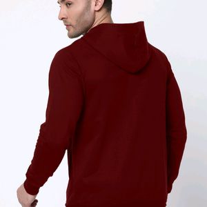 Maroon Solid Wool Hoodie Unisex Oversized