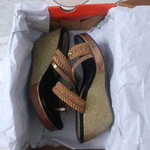 Black And Golden Wedges With Heels