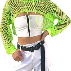 Pinterest Neon Crop Fisher Net Hoodie Top