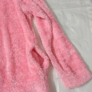 Pink Teddy Like Sweatshirt With Zipper And Pockets