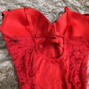 Red Bow Detail Bustier Top