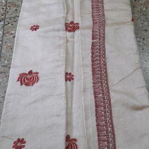 Festive Wear Red White Silk Saree