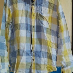 Check Shirt Of White,Blue And Yellow.Size : XXL