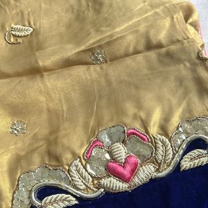 Gold And royal Blue Handwork Saree