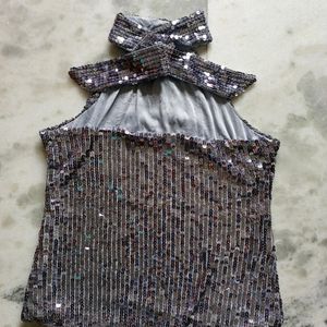 Silver Sequinned Halter Top For Women's