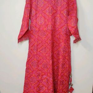 Bhandhini Print Red Anarkali Type Kurta