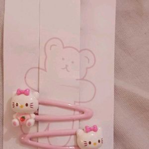 KAWAI PINK HELLO KITTY CLIPS - 1 Pair