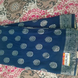 Blue Colour Rubber Print Saree