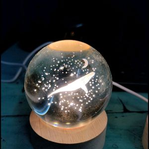 CRYSTAL GLASS BALL ON WOODEN BASE WITH LED LIGHT