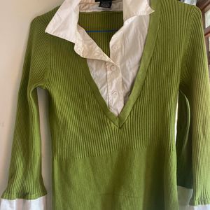 Green Shirt Style Sweater/ Cardigan