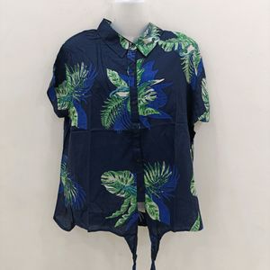 Flower Print Collar Shirt Half Sleeves Beach Top