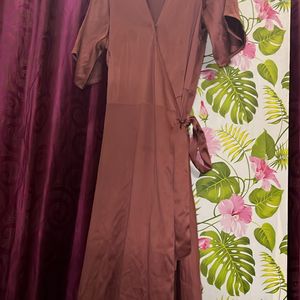 Peach Satin Wrap Dress