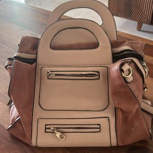 Leather Korean Trendy Bag Cream And Brown Shaded