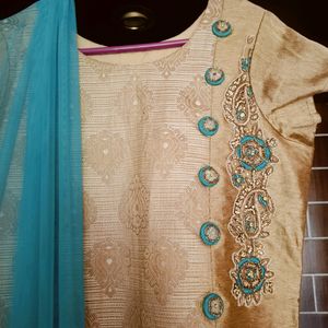 Golden And Green Lehenga  With  Dupatta